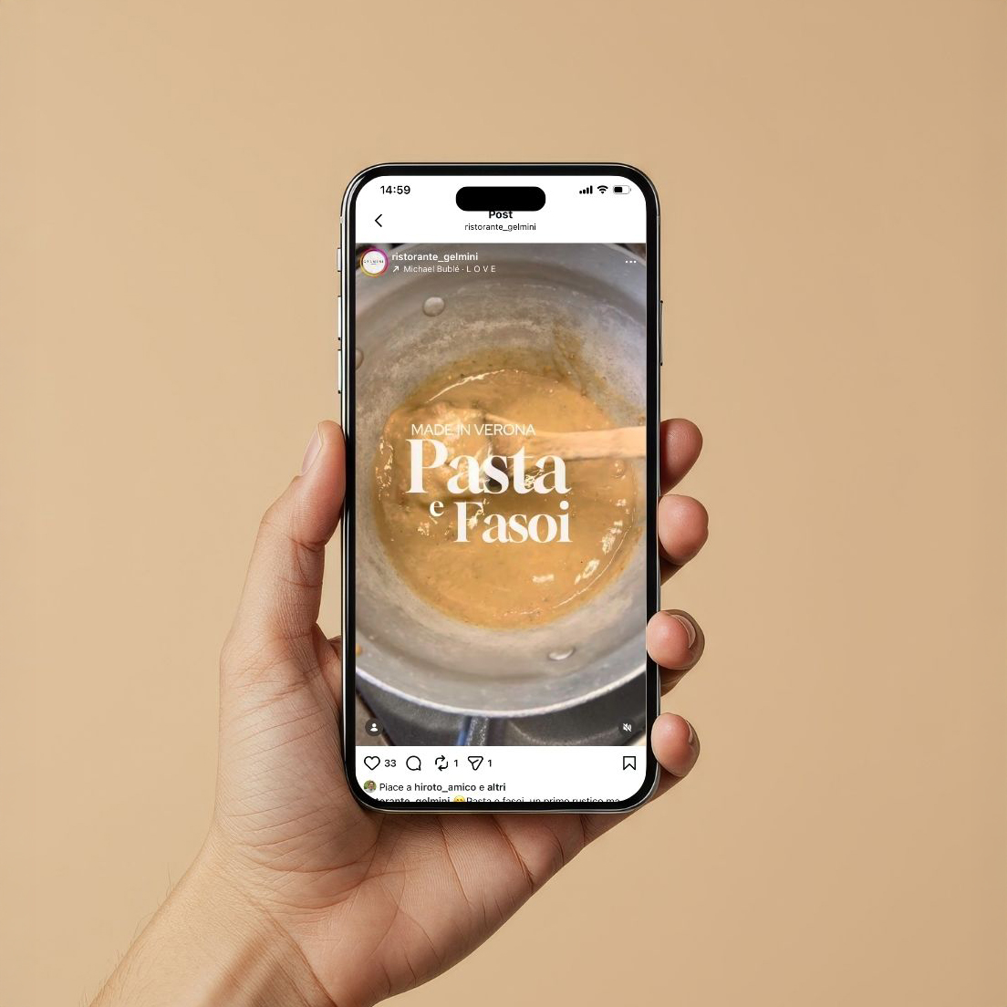 Beige Minimalist Hand Holding Phone Mockup Instagram Post